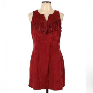 Express Western Fringe Mini Dress in Burnt Orange Red Faux Suede Size Large L